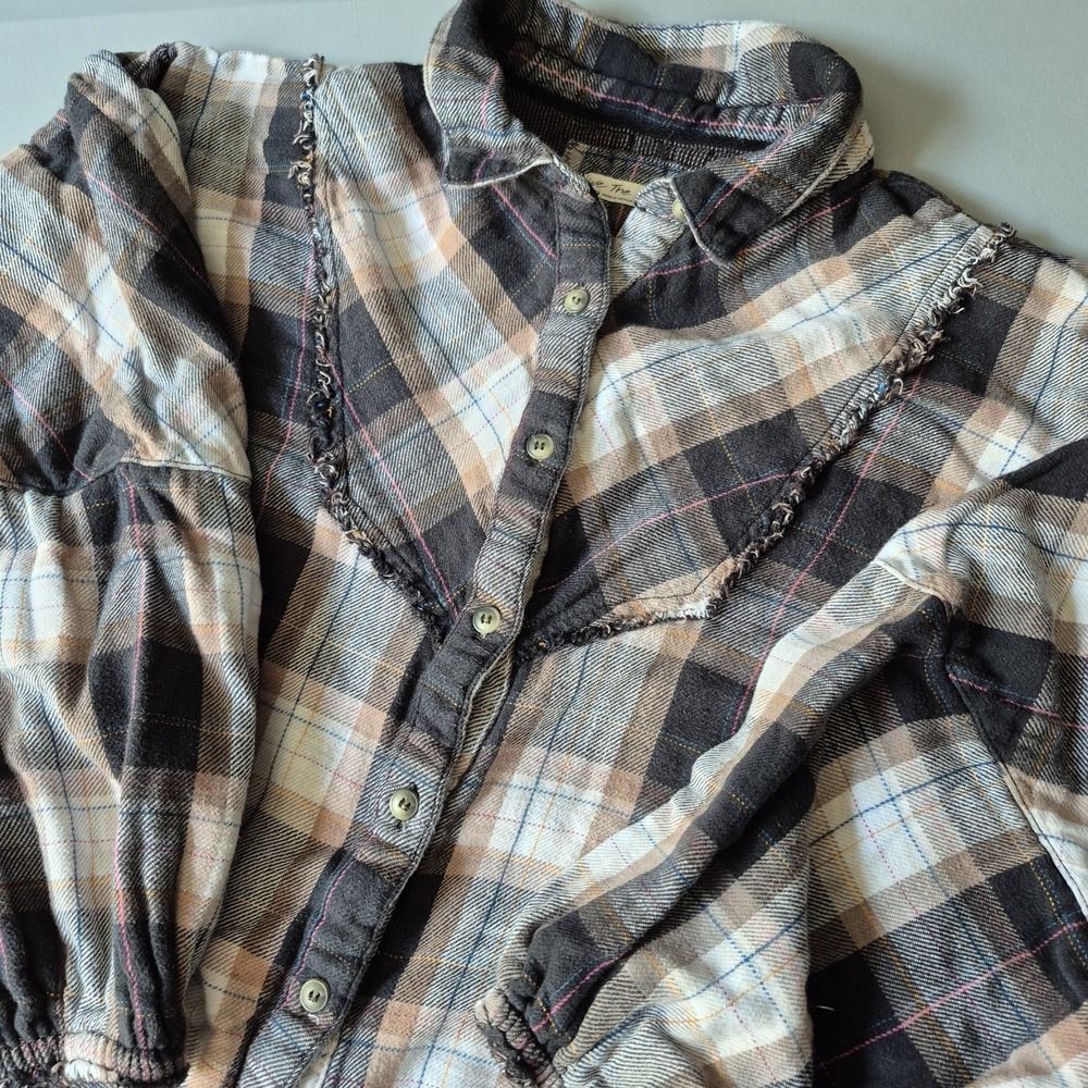 We The Free People Oversized Flannel Womens Large Plaid Shacket Boho Western